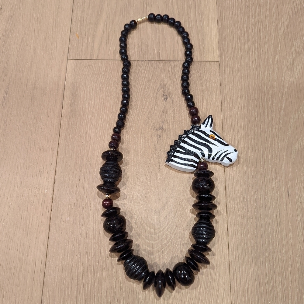 Vintage Zebra Necklace - Black and White